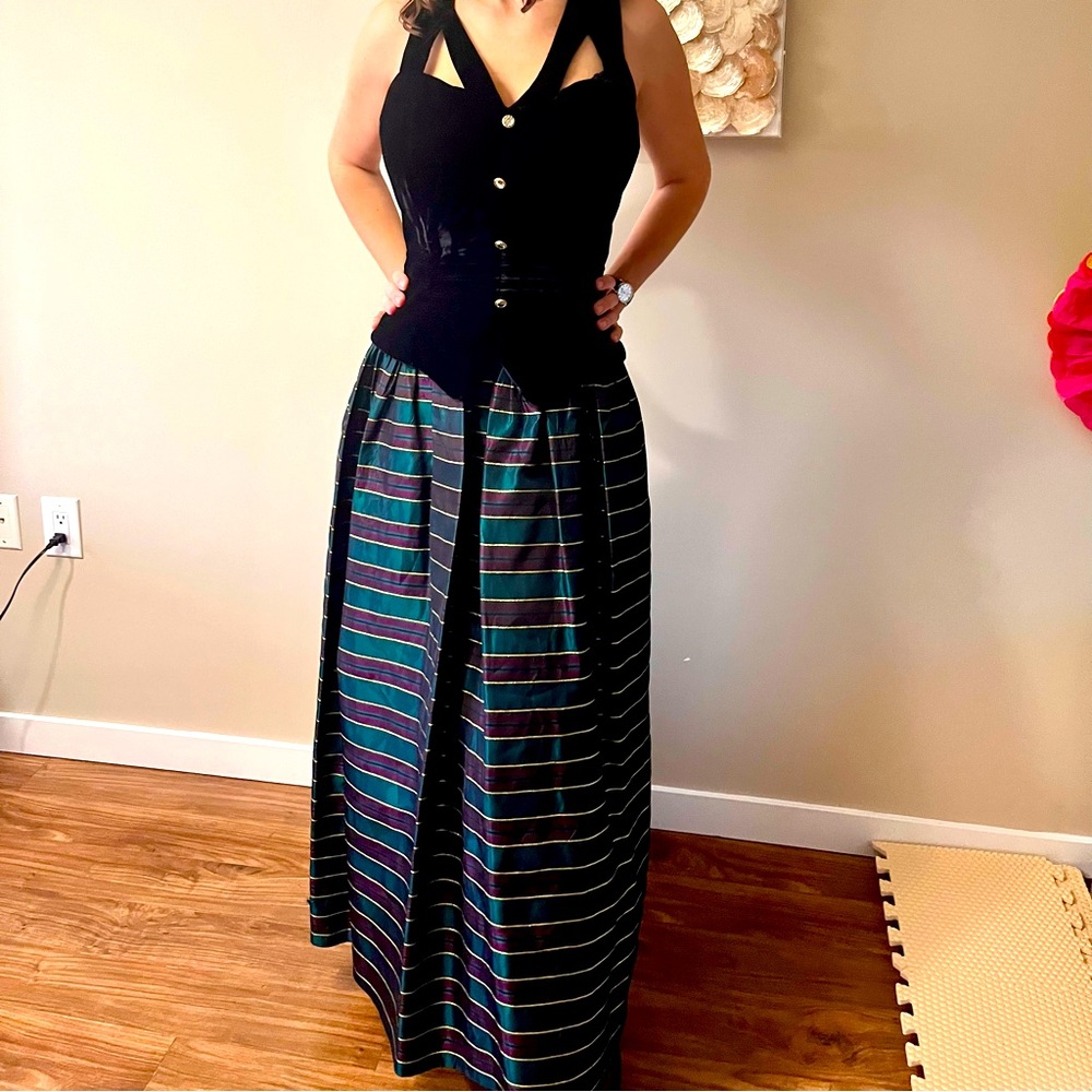 GUNNE SAX Rare 80s Vintage Formal Dress Velvet Metallic Striped - Picture 3 of 11